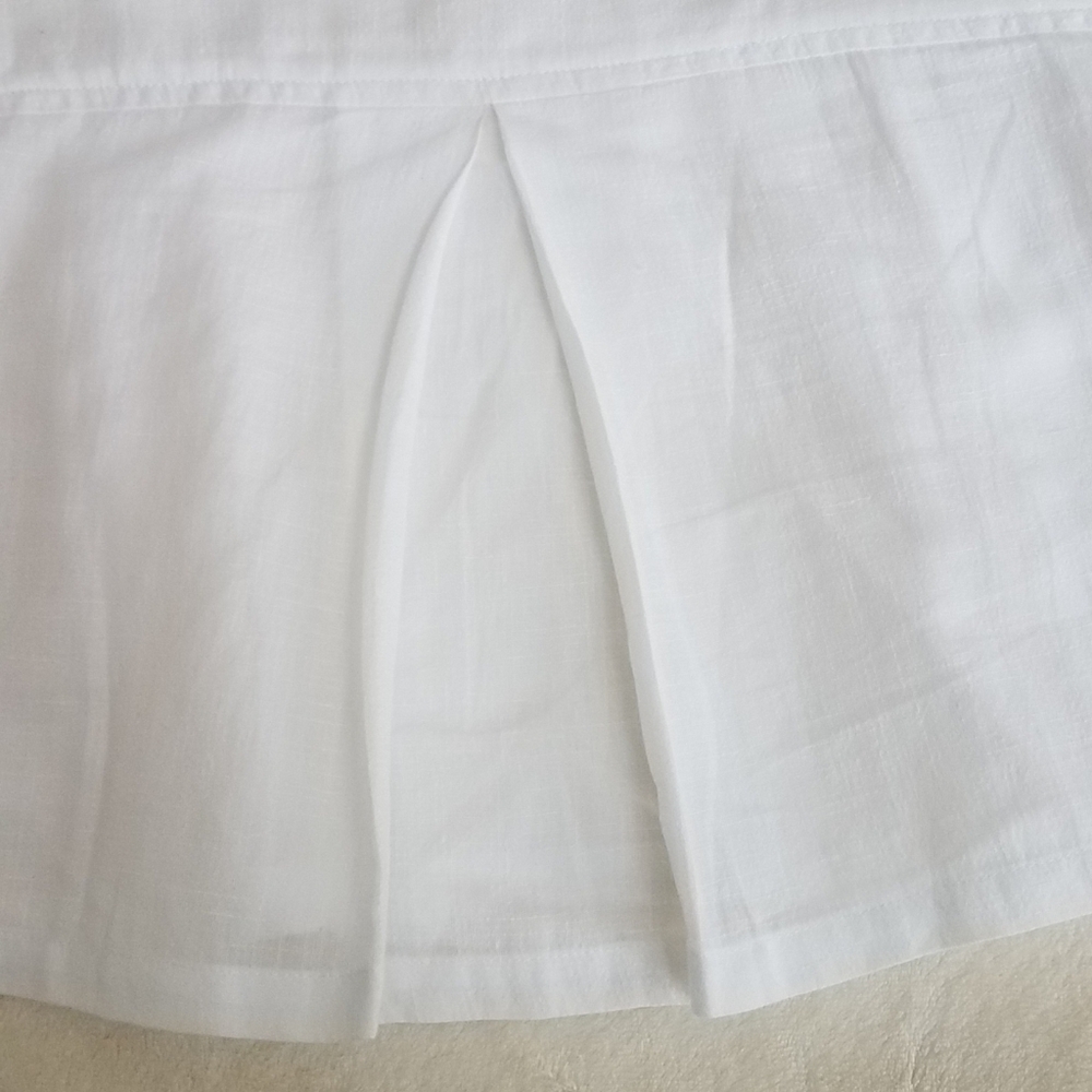 7115 by Szeki White Pleated Crop Top Linen-Cotton Blend Peplum Minimalist Blouse - Picture 4 of 9